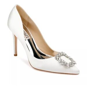 Badgley Mischka White Cher Crystal Buckle Pumps - 9.5